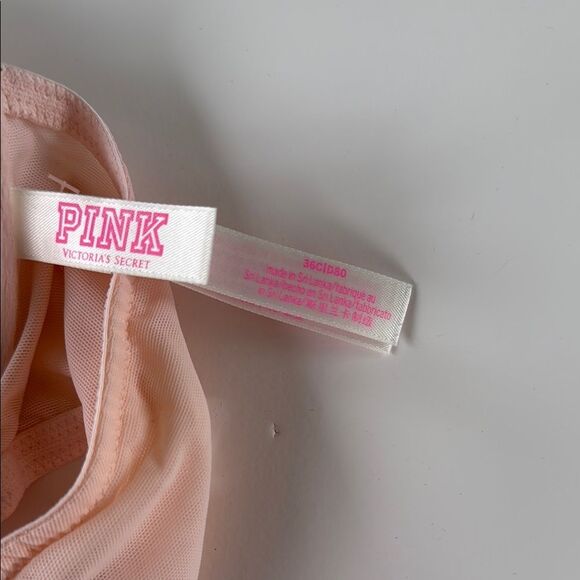 PINK VICTORIA'S SECRET EMBROIDERED BLUSH PINK PUSHUP BRA T BACK 36C SEAMLESS - Picture 7 of 9